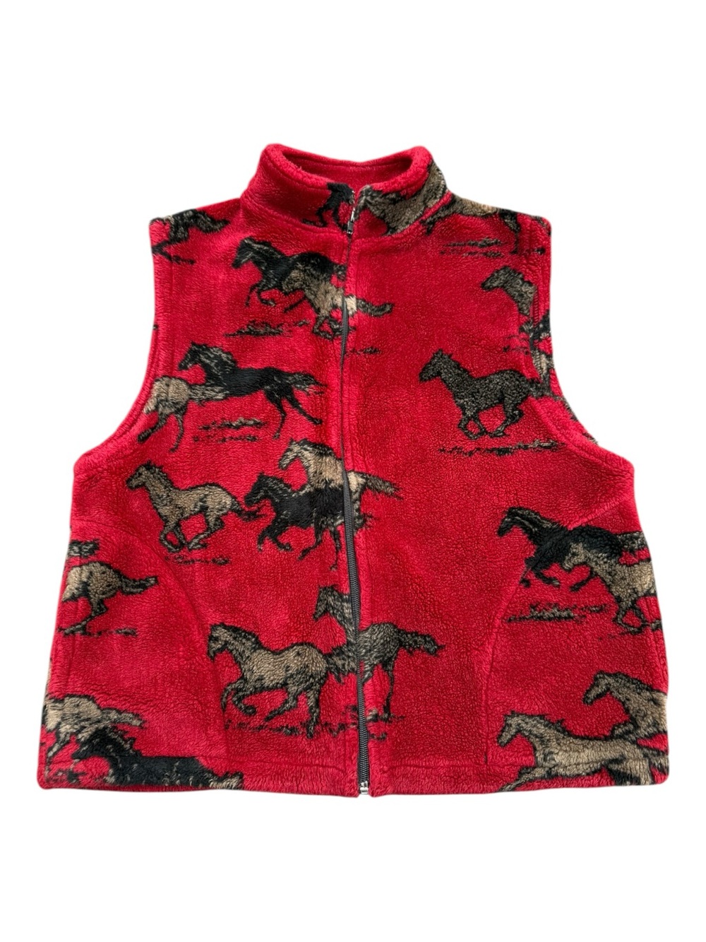Black Mountain Outdoor Vintage Horse Print Fleece Vest Red USA Made Size M